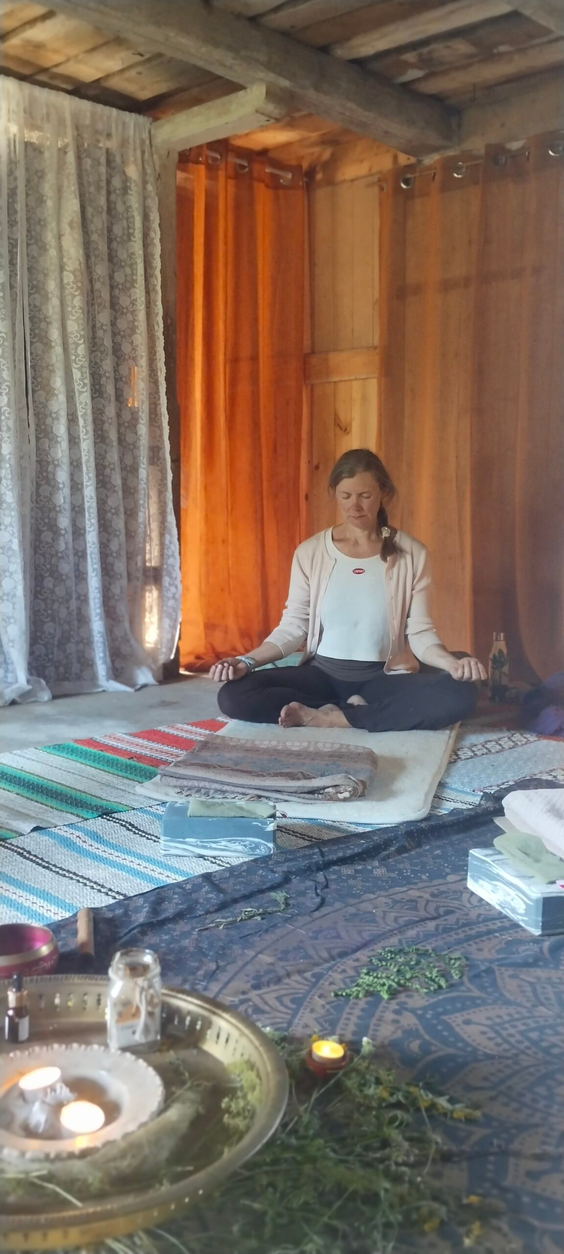 Meditation during a Glow Yin Yoga teacher training in Sweden